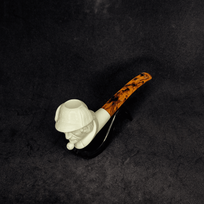 Sherlock Holmes Figürlü Az Kıvrık Saplı Saplı Lületaşı Pipo - 1017