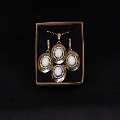K32-16 Bronz Lületaşı Kolye Küpe Yüzük Set