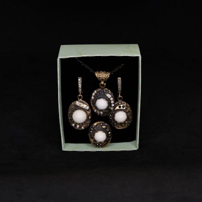 K32-14 Bronz Lületaşı Kolye Küpe Yüzük Set